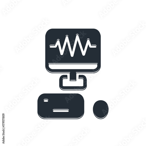 Black Music sound recording studio control room with professional equipment icon isolated on white background. Vector