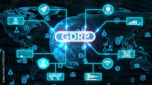 Gdpr global data protection concept on earth and technology background footage
