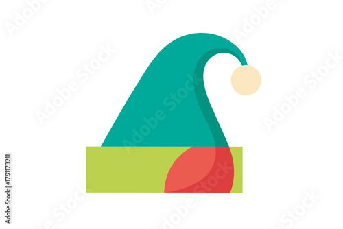 Brightly colored elf hat with a pointed tip and pom-pom, perfect for holiday celebrations and festive gatherings