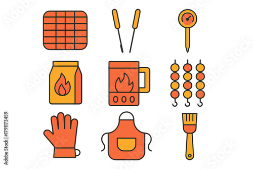 Grilling tools and equipment for outdoor cooking and barbecue preparation in summer backyard setting