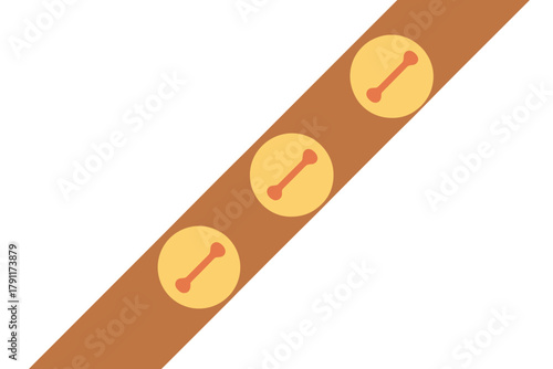 Brown dog collar with yellow bone-shaped tags hung on a white background creates a playful vibe in pet accessories