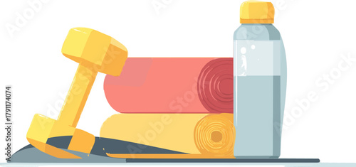 Energizing Home Workout Routine: 3D Gym Equipment & Water Bottle