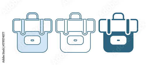 Blue Hiking backpack icon isolated on white background. Camping and mountain exploring backpack. Vector