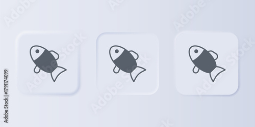 Grey Fish icon isolated on grey background. Set icons in square buttons. Vector