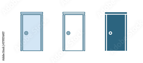 Blue Closed door icon isolated on white background. Vector