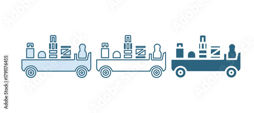 Blue Airport luggage towing truck icon isolated on white background. Airport luggage delivery car. Vector