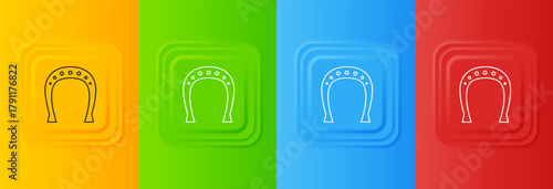 White Horseshoe icon isolated on colorful background. Set icons in square buttons. Vector