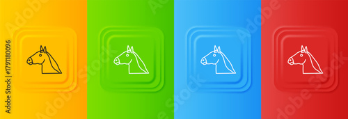 White Horse head icon isolated on colorful background. Animal symbol. Set icons in square buttons. Vector