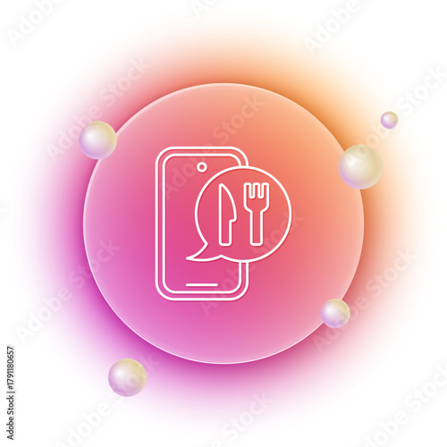 White Online ordering and fast food delivery icon isolated on white background. Burger sign. Orange and pink gradient circle background. Vector