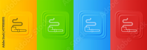White Native American indian smoking pipe icon isolated on colorful background. Set icons in square buttons. Vector