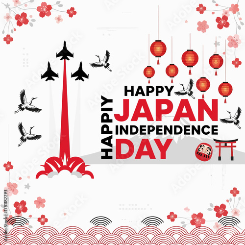 Japan Independence Day celebration with jets, lanterns, cranes, and decorations.