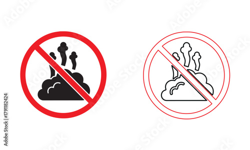 Toxic Gas Emission Ban Icon in Outline and Solid Black Vector