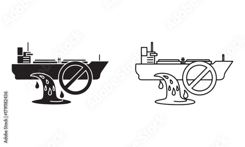 Shipping tanker leaking oil ban with prohibition sign Icons Vector