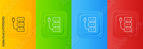 White Server icon isolated on colorful background. Adjusting app, service concept, setting options, maintenance, repair, fixing. Set icons in square buttons. Vector