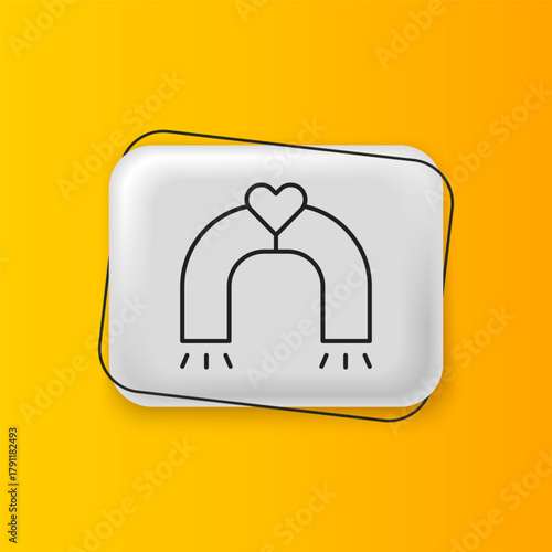 Black Love magnet icon isolated on yellow background. Silver rectangle button. Vector