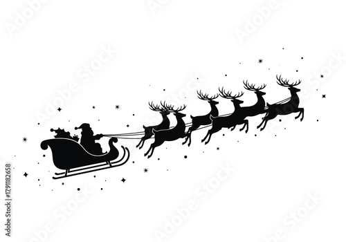 Christmas vector santa claus in sleigh pulled by reindeer
