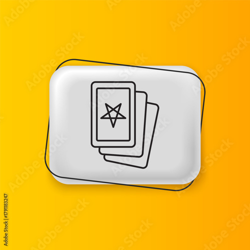 Black Three tarot cards icon isolated on yellow background. Magic occult set of tarot cards. Silver rectangle button. Vector