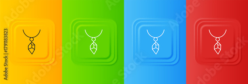 White Necklace with crystal icon isolated on colorful background. Set icons in square buttons. Vector