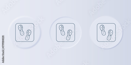 Grey Human footprints shoes icon isolated on grey background. Shoes sole. Set icons in square buttons. Vector