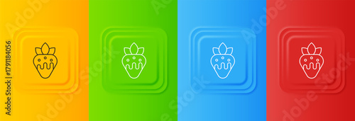 White Strawberry in chocolate icon isolated on colorful background. Set icons in square buttons. Vector