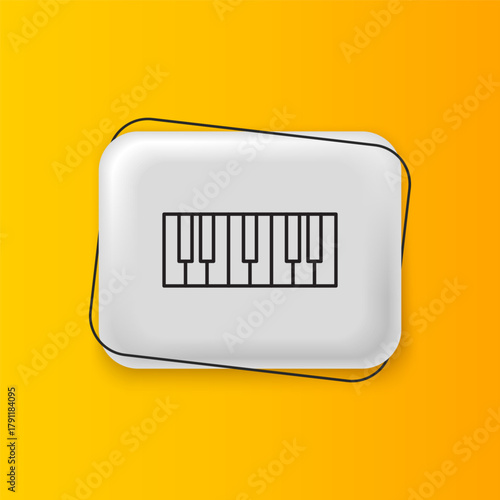 Black Music synthesizer icon isolated on yellow background. Electronic piano. Silver rectangle button. Vector