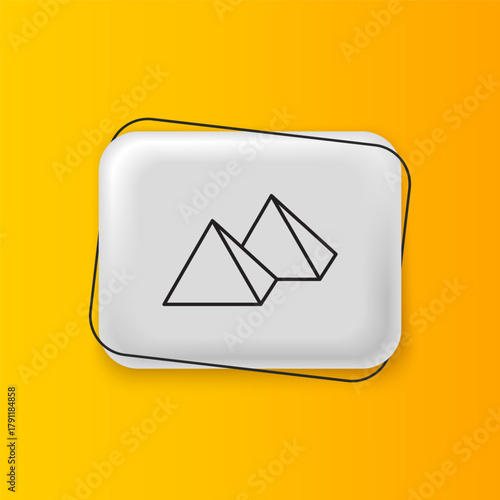 Black Egypt pyramids icon isolated on yellow background. Symbol of ancient Egypt. Silver rectangle button. Vector