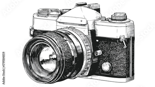 Monochrome Camera Sketch on White Background