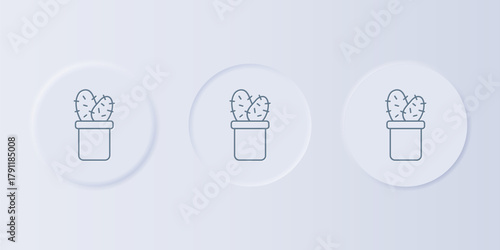 Grey Cactus peyote in pot icon isolated on grey background. Plant growing in a pot. Potted plant sign. Set icons in square buttons. Vector