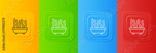 White Plant in pot icon isolated on colorful background. Plant growing in a pot. Potted plant sign. Set icons in square buttons. Vector