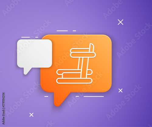 White Treadmill machine icon isolated on purple background. Orange speech bubble symbol. Vector