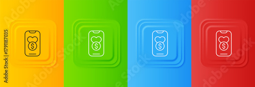 White Donation and charity icon isolated on colorful background. Donate money and charity concept. Set icons in square buttons. Vector