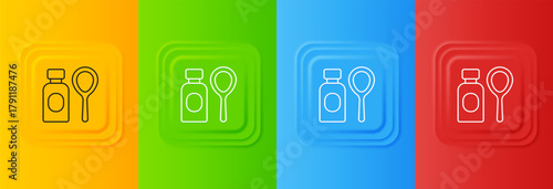 White Soap bubbles bottle icon isolated on colorful background. Blowing bubbles soap wand bottle. Set icons in square buttons. Vector