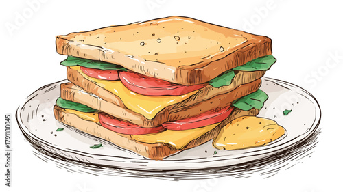 Delicious Sandwich Artwork on Plate Illustration for Food Lovers