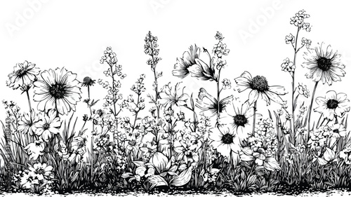 Beautiful Garden Flowers Vector Drawing for Professional Graphic Design Projects