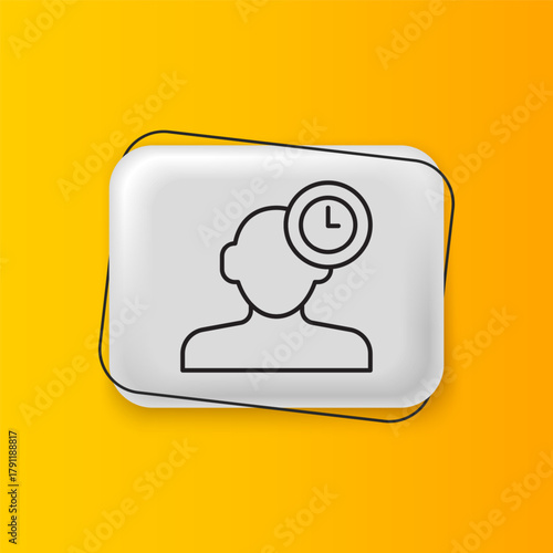 Black Insomnia icon isolated on yellow background. Sleep disorder with capillaries and pupils. Fatigue and stress. Silver rectangle button. Vector