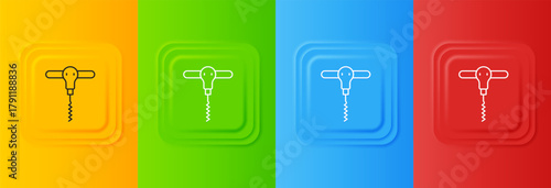 White Wine corkscrew icon isolated on colorful background. Set icons in square buttons. Vector