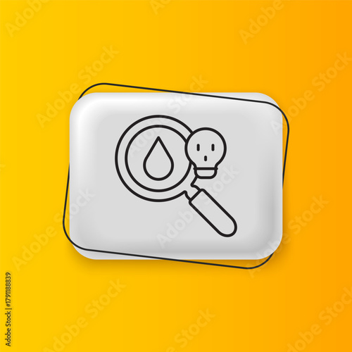 Black Poisonous research magnifying glass icon isolated on yellow background. Silver rectangle button. Vector