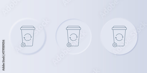 Grey Recycle bin with recycle symbol icon isolated on grey background. Trash can icon. Garbage bin sign. Recycle basket sign. Set icons in square buttons. Vector