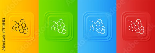 White Casino slot machine with grape symbol icon isolated on colorful background. Gambling games. Set icons in square buttons. Vector