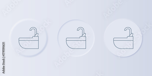 Grey Washbasin with water tap icon isolated on grey background. Set icons in square buttons. Vector