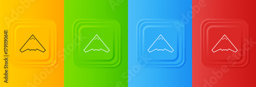 White Jet fighter icon isolated on colorful background. Military aircraft. Set icons in square buttons. Vector