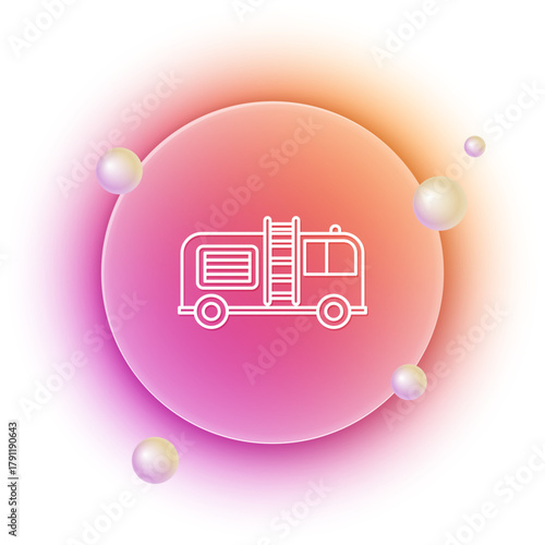 White Fire truck icon isolated on white background. Fire engine. Firefighters emergency vehicle. Orange and pink gradient circle background. Vector
