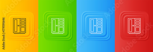 White Wardrobe icon isolated on colorful background. Set icons in square buttons. Vector