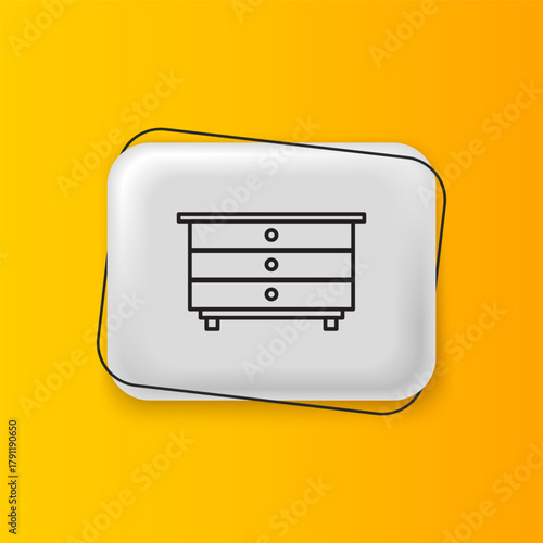 Black Chest of drawers icon isolated on yellow background. Silver rectangle button. Vector