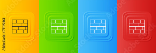 White Bricks icon isolated on colorful background. Set icons in square buttons. Vector