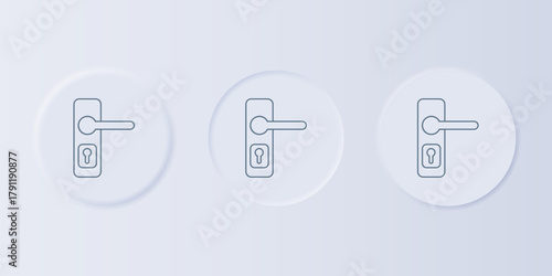 Grey Door handle icon isolated on grey background. Door lock sign. Set icons in square buttons. Vector