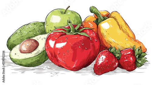 Vibrant Bitten Fruits and Vegetables Vector Illustration for Creative Projects