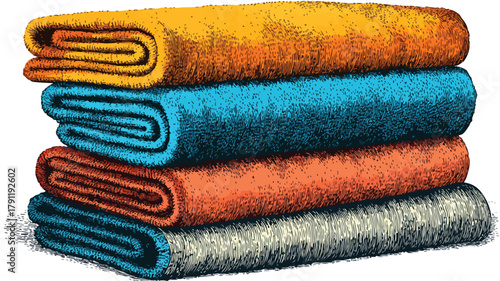 Vibrant Colorful Bath Towels Set in Soft and Textural Orange and Blue