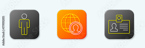 Set line User of man, Globe and people and Identification badge icon. Vector