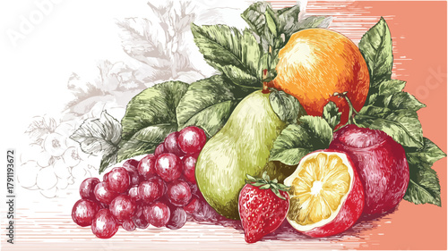 Vibrant Delicious Food Recipe Card Design with Fresh Ripe Fruit Vector Illustration